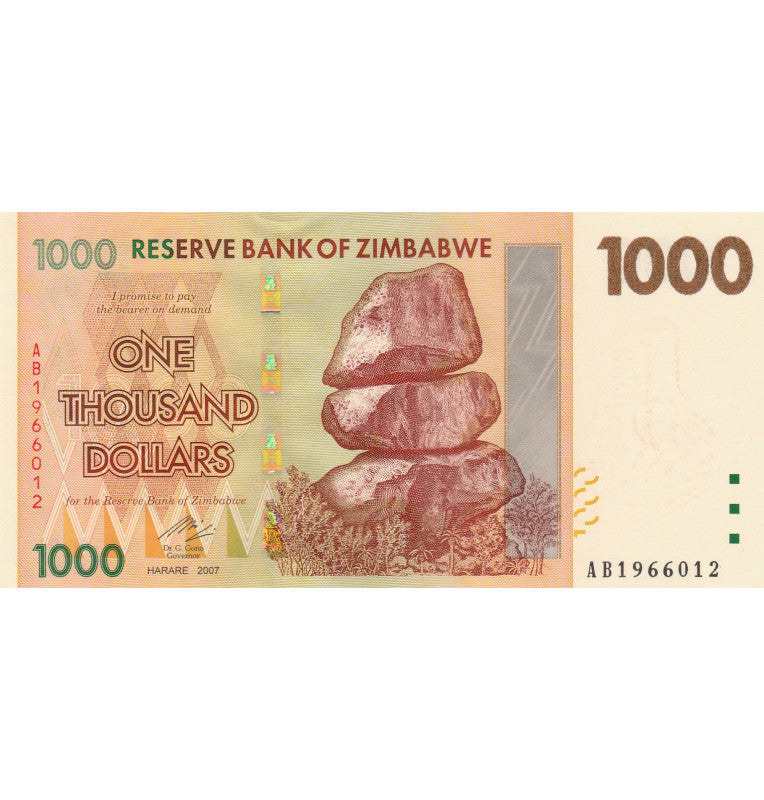 Zimbabwe $1,000 2007 Pick 71